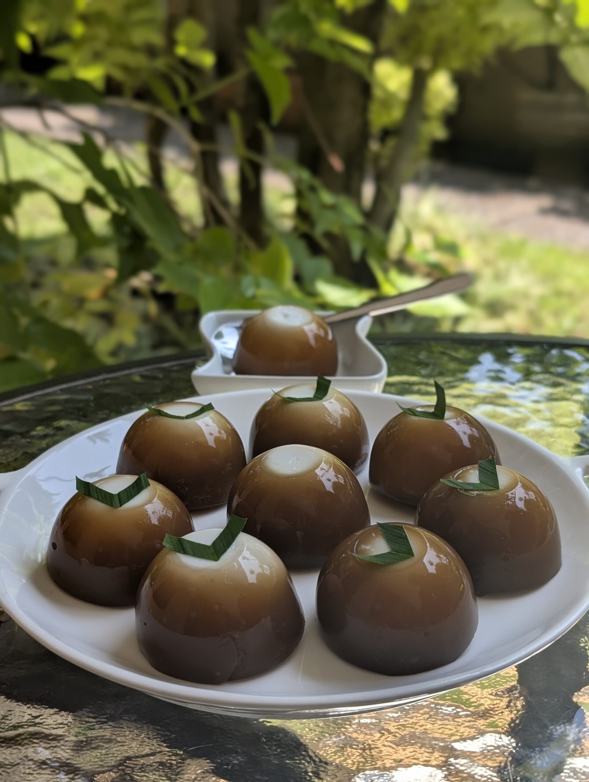Palm sugar coconut custard bites(kue leum kluem)